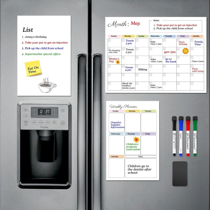 Photo 1 of Comix Acrylic Calendar for Fridge, 2 Set Magnetic Dry Erase Calendar - 16"x12" Witeboard Calendar & Monthly Planner with 4 Magnetic Markers Acrylic Monthly& Blank Memo