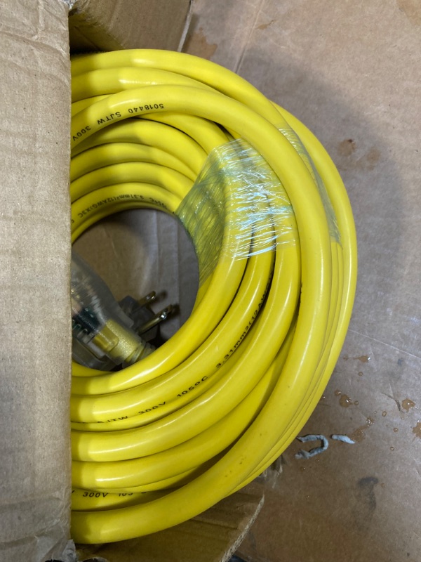 Photo 3 of 12/3 Gauge Heavy Duty Outdoor Extension Cord 50 ft Waterproof with Lighted end, Flexible Cold-Resistant 3 Prong Electric Cord Outside, 15Amp 1875W 12AWG SJTW, Yellow, ETL HUANCHAIN
