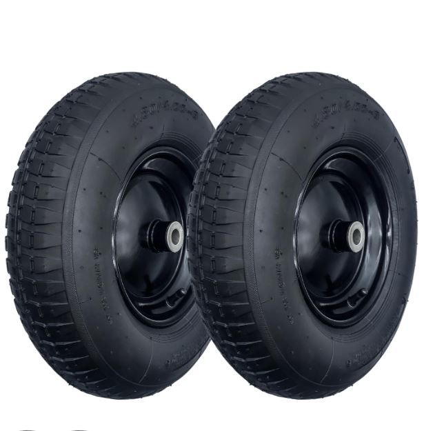 Photo 1 of 2-Pack 4.80/4.00-8" Pneumatic Wheelbarrow Wheel and Tires with 3"- 7" Center Hub and 5/8" Bushings for Wheelbarrow and Yard Cart Garden Wagon 00038511-16