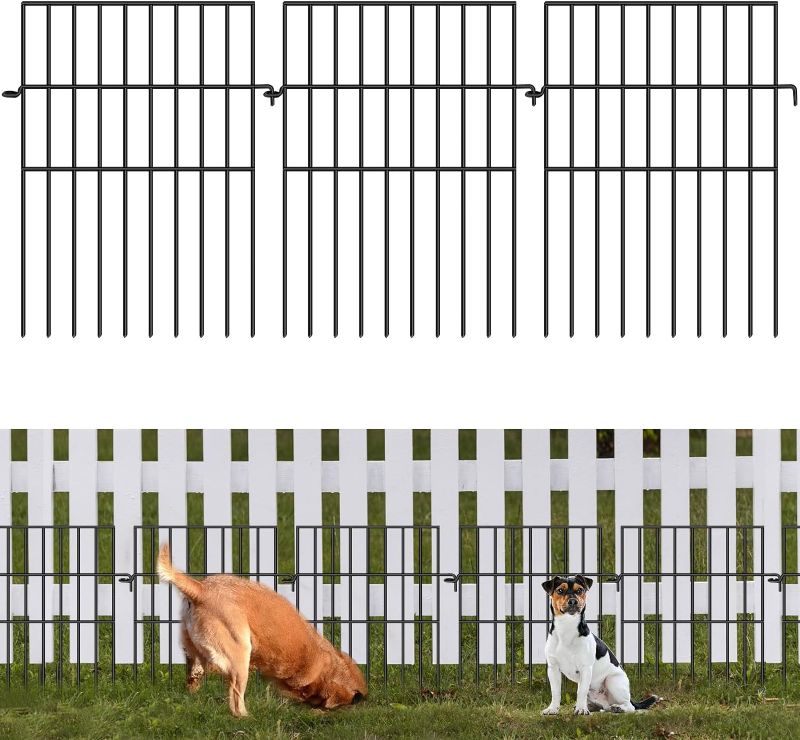 Photo 1 of 10 Panels Garden Fencing Animal Barrier, 17in (H) X 10.8ft (L) No Diging Dog Fence Border, 1.25in Spike Spacing Rustproof Metal Decorative Fences Blocker for Outdoor, Yard