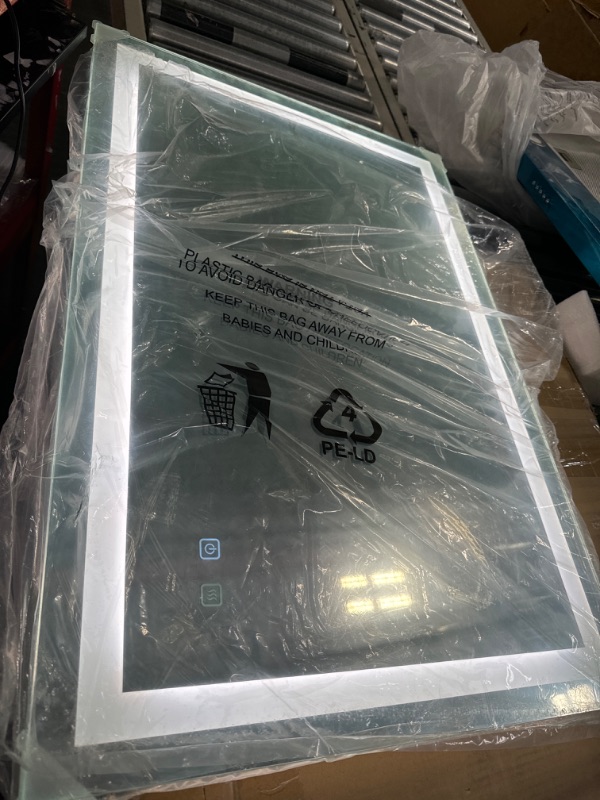 Photo 1 of ***DAMAGED***
36 x 24 Inch LED Bathroom Mirror with Front and Backlit Lights, 2700-6500K Dimmable Wall Mirrors with Anti-Fog, Shatter-Proof, Memory, CRI90+, Horizontal/Vertical Lighted Bathroom Mirror