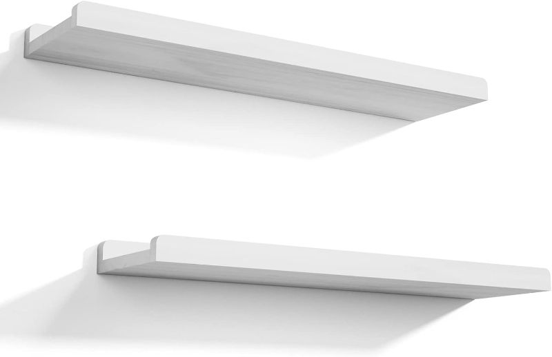 Photo 1 of 24 Inches Long Floating Shelves Wall Mounted, 2 Set Modern White Wall Shelf for Bedroom, Nursery Book Shelf