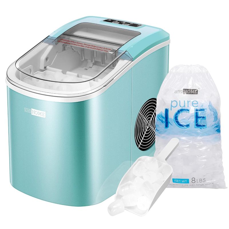 Photo 1 of *** NOT FUNCTIONAL SELLING AS PARTS***** NO RETURN****
73781VIVOHOME Electric Portable Compact Countertop Automatic Ice Cube Maker Machine with Hand Scoop 10 Ice Bags and Self Cleaning Function 27lbs/Day Light Green
