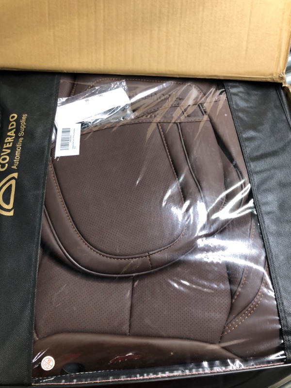 Photo 3 of Coverado Car Seat Covers 5 Pieces, Waterproof Nappa Leather Auto Seat Protectors Full Set, Universal Car Interiors Fit for Most Sedans SUV Pick-up Truck, Brown Brown FullSet