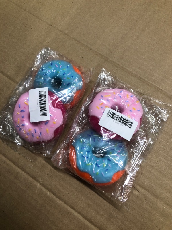 Photo 3 of 4PCS Rainbow Donut Squishy Toy, Stress Relief, Fun, and Cute Plaything Perfect for Birthday Gift and Decoration, Soft Squishy Party Favors for Kids Stress Relief Christmas Stocking Stuffers