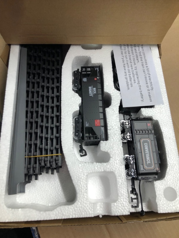 Photo 1 of Baby Home Kids Train Set ?Electric Metal Alloy Train Toy for Boys Girls w/Smokes, Lights & Sound, w/Steam Locomotive Engine, Cargo Cars & Tracks 2 Carriages + inner loop expansion