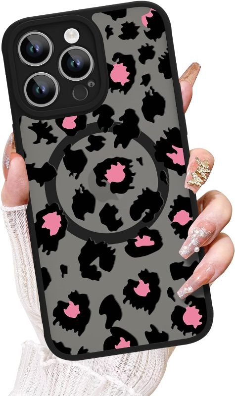 Photo 1 of OOK Magnetic Case for iPhone 15 Pro Case, Cute Leopard Print Design for Women Girls, [Compatible with MagSafe] Slim Translucent Matte Shockproof Protective for iPhone 15 Pro Phone Cover
