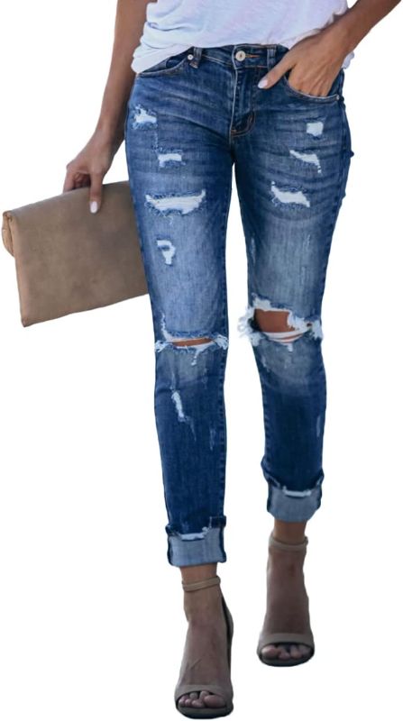 Photo 1 of Allimy Women's High Rise Skinny Stretch Ripped Jeans High Waisted Destroyed Denim Pants (SIZE 18)
