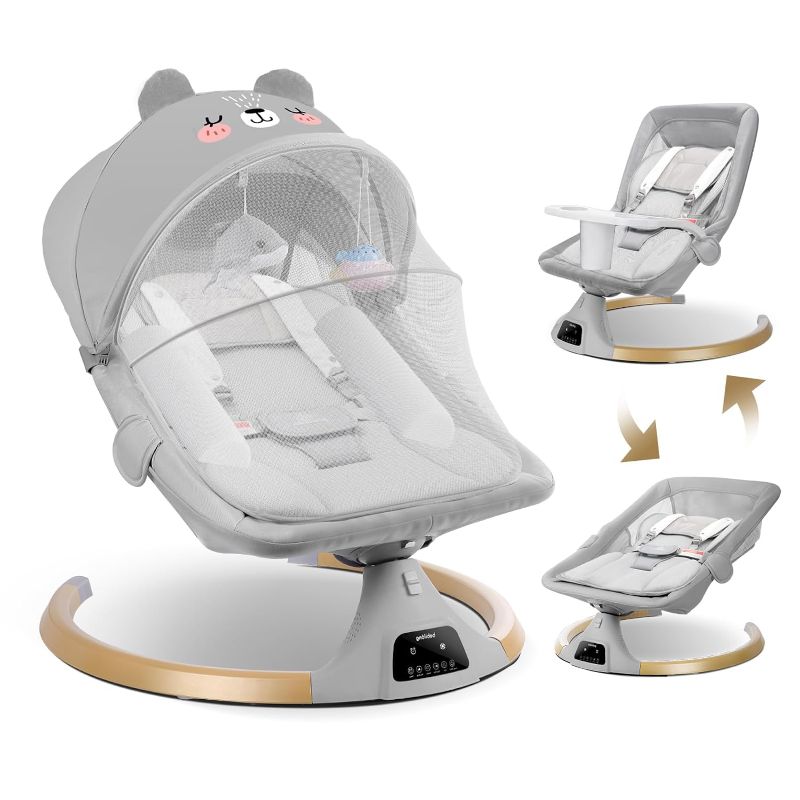 Photo 1 of Baby Swing for Infants to Toddler,3 in 1 Electric Remote Control Baby Rocker for Infants with Detachable Dinner Plate,4 Gears Sway Time,Bluetooth Support Heavy Duty Base Baby Bouncer for 0-24 Months
