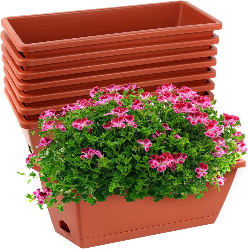 Photo 1 of ***MISSING 1PC*** 8pcs Window Box Planter,17 Inches Flower Window Boxes, Rectangle Planters Box with Drainage Holes and Trays, Plastic Vegetable Planters for Windowsill Patio Garden Home Decor Porch Yard 