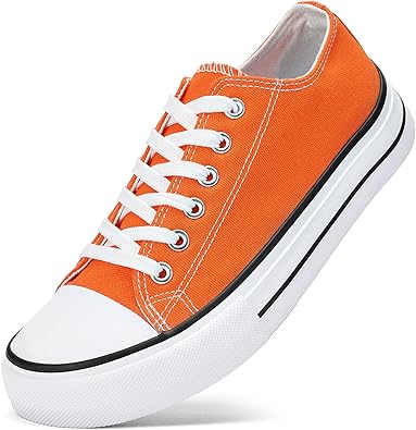 Photo 1 of Slow Man Women's Fashion Sneakers Classic Canvas Shoes Low Top Lace Up Casual Sneakers Tennis Shoes Walking Shoes Breathable Comfort - ORANGE SIZE 8