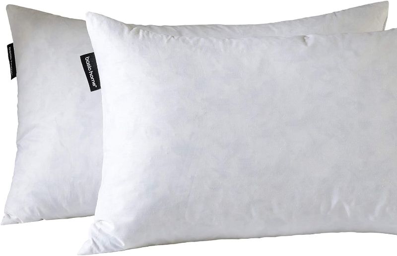 Photo 1 of 16X26 Oblong Feather & Down Pillow Insert, 100% Cotton Fabric, Set of 2, White