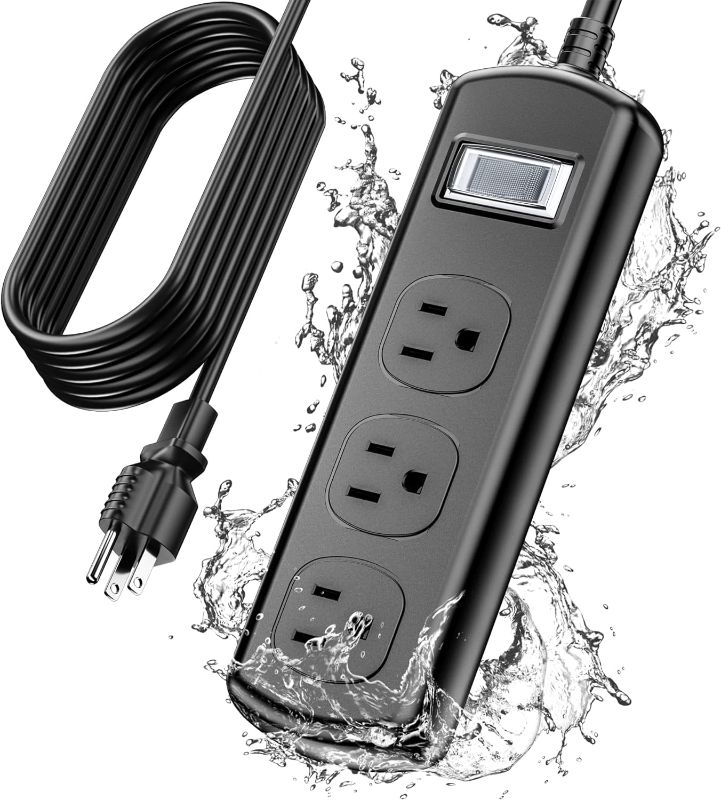 Photo 1 of 15 FT Outdoor Extension Cord, 3 Wide Outlets Waterproof Power Strip, Weatherproof Surge Protector, Electric Shockproof and Overload Protection for Patio Garden Yard Christmas Lights, Black 