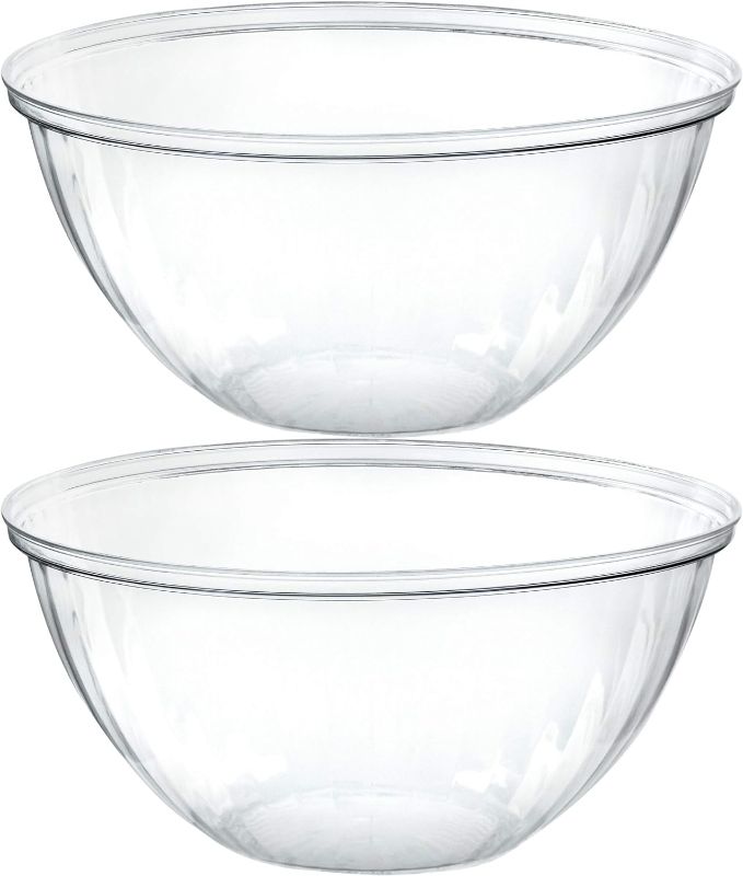 Photo 1 of ***1PC IS BROKEN*** PLASTICPRO Disposable 150 Ounce Round Crystal Clear Plastic Serving Bowls for Snack or Chip ,Candy Dish, Party Salad Container Pack of 2 2 150 OUNCE