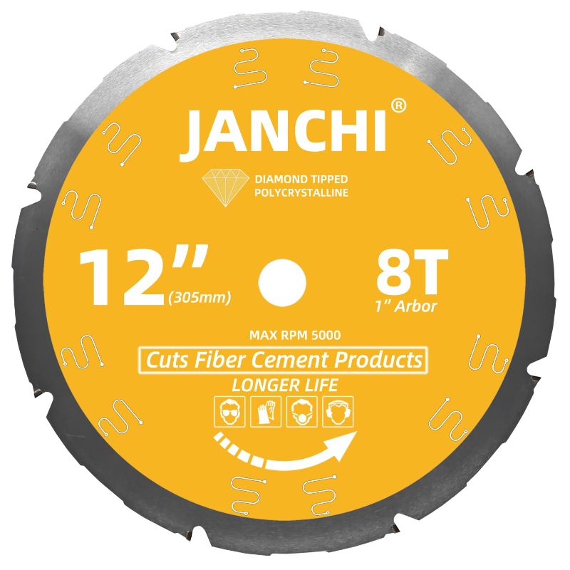 Photo 1 of 12-Inch 8T PCD Tip Hardie Fiber Cement Saw Blade with 1-Inch DMK Arbor, Polycrystalline Diamond Tipped Teeth Saw Blade for Laminate Flooring