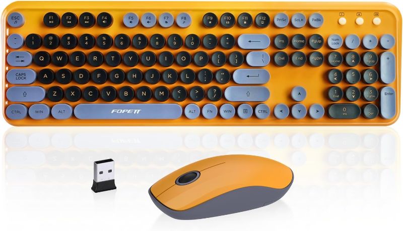 Photo 1 of FOPETT V2030 Wireless Keyboard and Mouse Combo for Windows, 2.4 GHz Wireless, Full-Sized Keyboard with Optical Mouse, Computer Keyboard, for PC, Laptop - Yellow Colorful (Yellow Colorful)