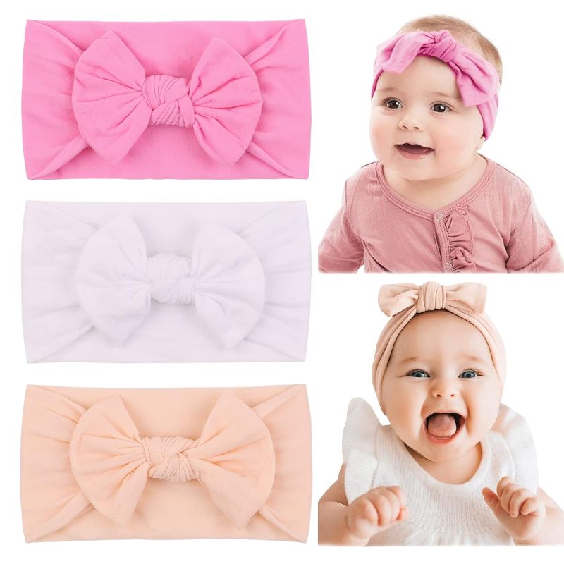 Photo 1 of 6 Pack Baby Nylon Headbands Hairbands Hair Bow Elastics Hair Accessories for Baby Girls Newborn Infant Toddlers Kids (White Peach Pink)
