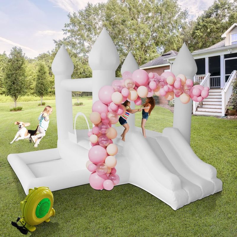 Photo 1 of AKSPORT White Bounce House Castle Inflatable Jumping Castle with Slide & Air Blower for Kid, Wedding, Birthday Party Castle, 9 * 9 * 7FT
***New, factory packaging still intact*** 