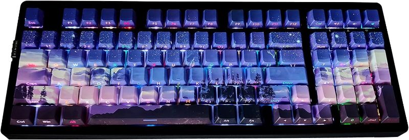 Photo 1 of JSJT PBT Keycaps-Side Printed Keycap Set Double Shot Shine Through Custom Keycaps Cherry Profile Gradient Purple Keycaps 126 Keys Dawn Themed Keycaps for Cherry Mx Switchs Mechanical Keyboard