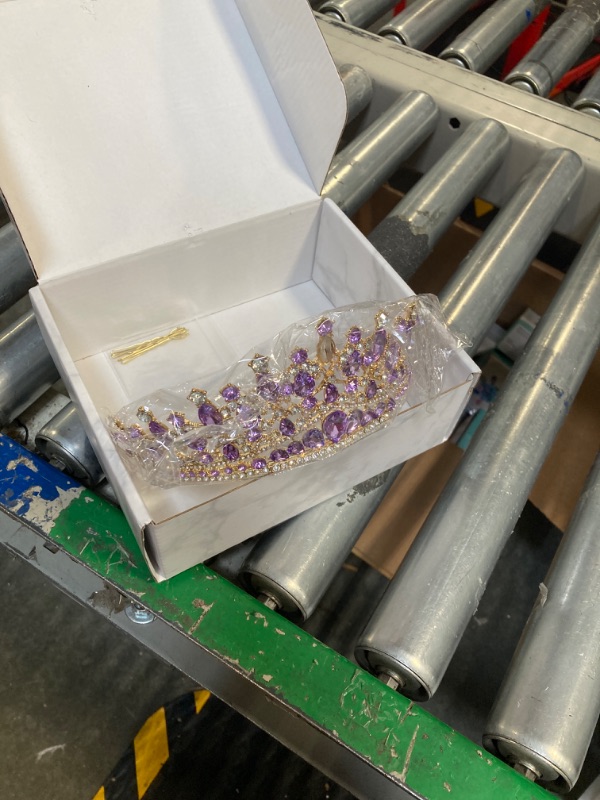 Photo 3 of Gorgeous Gold Color Purple Rhinestone Tiaras Crowns Headbands Bride Party Crystal Diadem Bridal Wedding Hair Ornaments
***One Rhinestone missing*** 