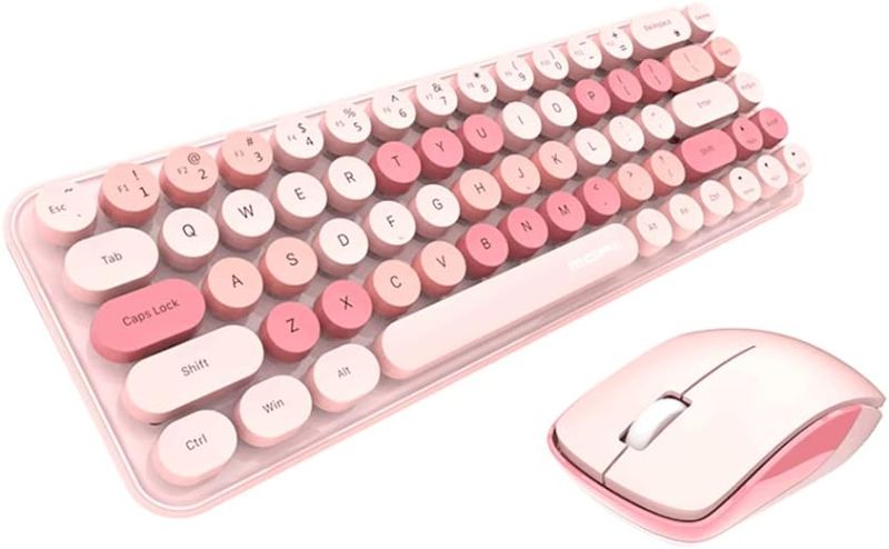 Photo 1 of GEEZER Pink Keyboard and Mouse Wireless,Cute Colorful 68 Round Keycaps Retro Typewriter Compact Keyboard for Computer, PC, Desktop, Laptop, Mac
***Stock photo is a similar item*** 