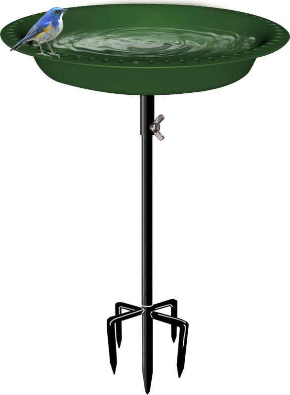 Photo 1 of 29 Inch Height Detachable Bird Bath with Metal Stake Stand, Birdbath Bowl Spa & Birdfeeder with 5-Prong Base for Outdoor Garden, Oval Shape, Green
