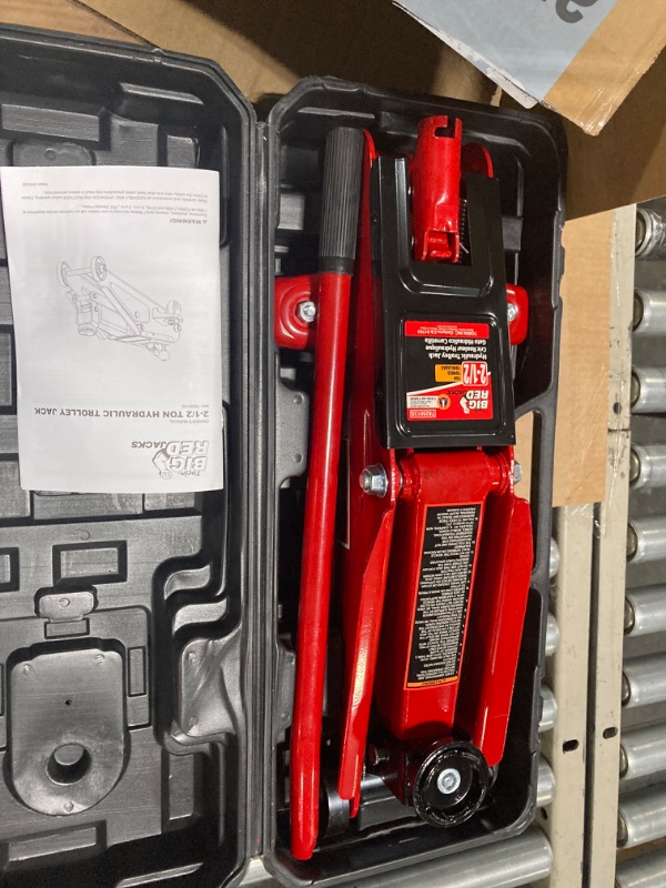 Photo 3 of BIG RED TAM825013S Torin Hydraulic Trolley Floor Service/Floor Jack with Blow Mold Carrying Storage Case, 2.5 Ton (5,000 lb) Capacity, Red 2.5 Ton with Storage Case