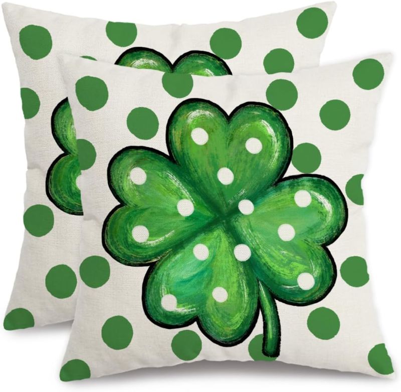 Photo 1 of AACORS St.Patricks Day Pillow Covers 18X18 Inch Set of 2,Polka Dots Shamrock Decorations Holiday Spring Decorative Pillow Case Decor for Sofa Couch (Green) AK029-18
