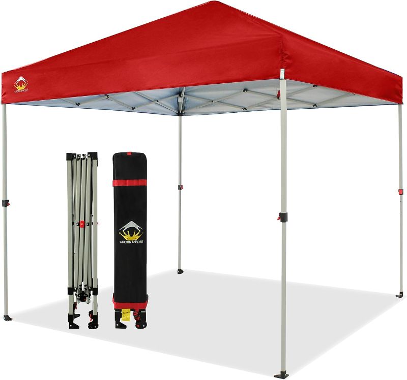 Photo 1 of CROWN SHADES 8x8 Pop up Canopy Instant Canopy with 1 Removable Sidewall,4 Ropes & 8 Stakes, STO'N and Go Bag, Red