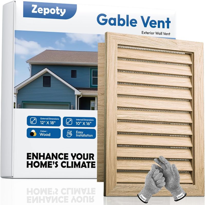 Photo 1 of 12" x 18" Wood Gable Vent - Replaceable Mesh, Paintable Elegance, and Smooth Surface - Perfect for Attic and Shed Ventilation, Vent Opening: 10" x 16"
