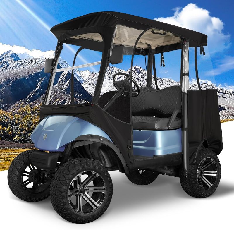 Photo 1 of 10L0L Heavy Duty Golf Cart Enclosure 420D 2 Passenger Fit for Yamaha G14 G16 G22 G29 Drive 2 Golf Cart Transparent Golf Cart Cover Waterproof Windproof Snowproof - Black
