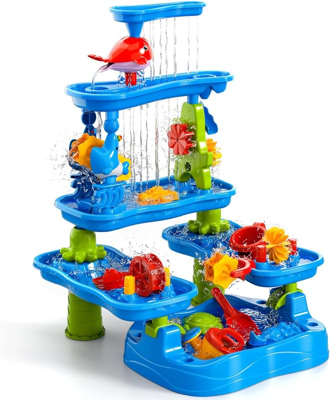 Photo 1 of Doloowee Sand and Water Table Toy for Kids, 5 Tier Showers Pond Table, Kids Play Activity Summer Outdoor on Beach Backyard Age 3-5 Up
