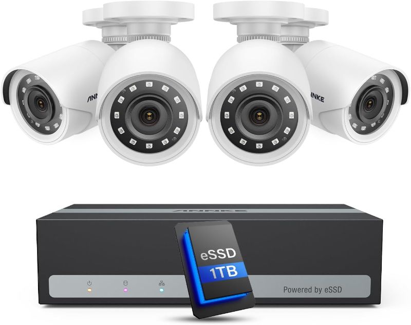 Photo 1 of ANNKE Security Camera System, 3K Lite 5-in-1 H.265+ 8CH eDVR with 1TB eSSD and (4) 1080p (2MP) Weatherproof Surveillance Wired Cams, AI Human/Vehicle Detection, 100ft Night Vision, Email Alert
