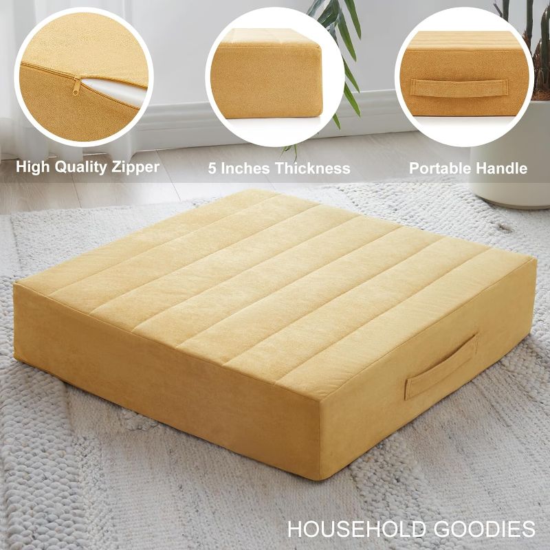 Photo 1 of 22 inches Floor Pillow for Adults - Large Meditation Cushion with Thick Foam & Soft Tufted Cover - Premium Outdoor Square Floor Cushion Seat - Yoga Pillows for Sitting On Floor - Yellow
