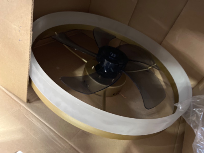 Photo 1 of 
VOLISUN Low Profile Ceiling Fans with Lights and Remote, 19.7in Fandelier Ceiling Fan Flush Mount, 3000K-6500K Smart Bladeless LED Fan Light, Gold Modern Ceiling Fans with Lights for Bedroom
