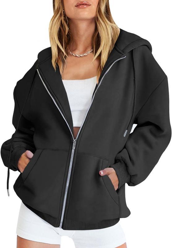 Photo 1 of Caracilia Womens Zip Up Hoodies Oversized Sweatshirts Fleece Sweaters Jacket with Pockets 2024 Fall Outfits Fashion Clothes