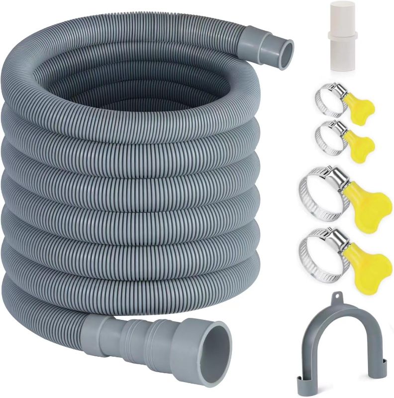 Photo 1 of 16.4ft Washing Machine Drain Hose, Universal Drain Hose Extension Kit for Washer, Dishwasher, Flexible Discharge Hose for LG/GE/Samsung, Fit up to 1-1/2 Inch Drain Outlets (16.4)