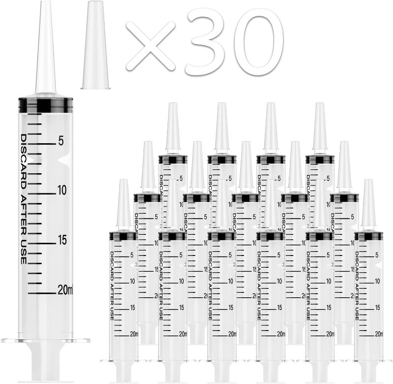 Photo 1 of 16 Pack 20ml Plastic Syringe, Large Syringes Tools for Liquid, Sterile and Individually Sealed for Measuring, Watering, Refilling, Feeding Pets, Scientific Labs, Oil or Glue Applicator