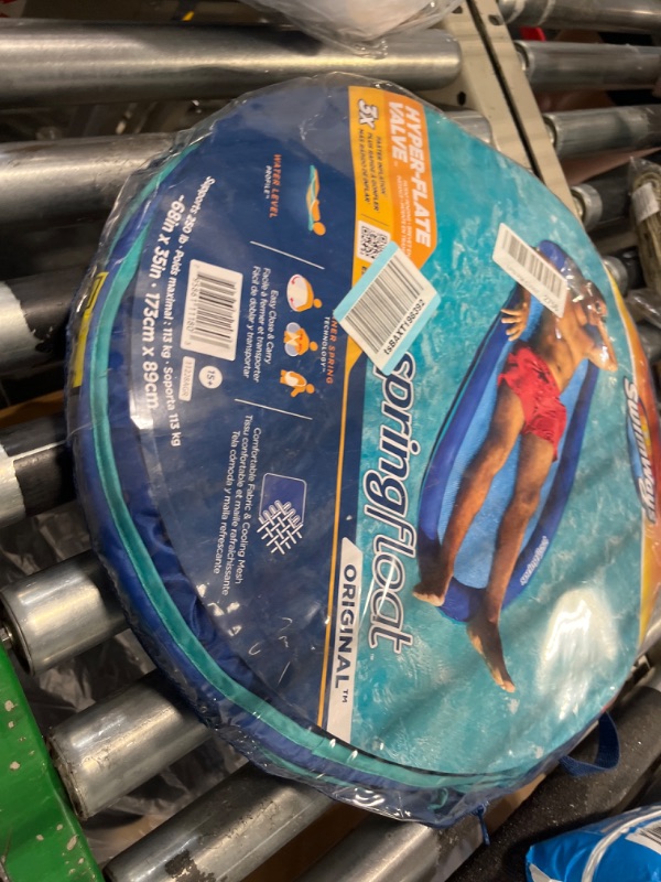 Photo 1 of SwimWays Spring Float Original Pool Lounge Chair with Hyper-Flate Valve, Blue