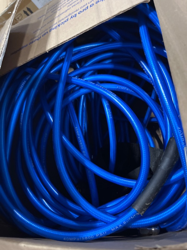 Photo 1 of 100 FT Sewer Jetter Kit for Pressure Washer, 5800PSI Water Jet Drain Cleaner Hose, 1/4 Inch NPT Corner with 4 Sewer Jetting Nozzles, Pearl Corsage Pin, Waterproof Tape, Handle Strap&2 Spanner (Blue)