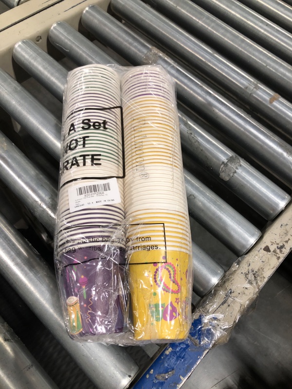 Photo 1 of 100 Pcs Mardi Gras Disposable Cups 9 oz Paper Coffee Cups for Kids Adults Holiday Mardi Gras Party Supplies, 10 Styles Bright Style