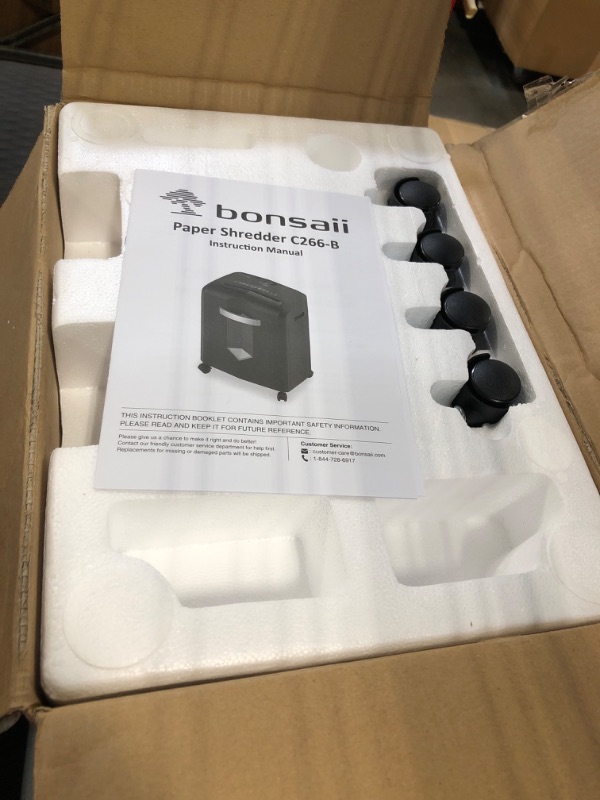 Photo 3 of Bonsaii 12-Sheet Micro Cut Shredders for Home Office, 60 Minute P-4 Security Level Paper Shredder for CD, Credit Card, Mails, Staple, Clip, with Jam-Proof System & 4.2 Gal Pullout Bin C266-B 1 2 Sheet-60Mins(New)