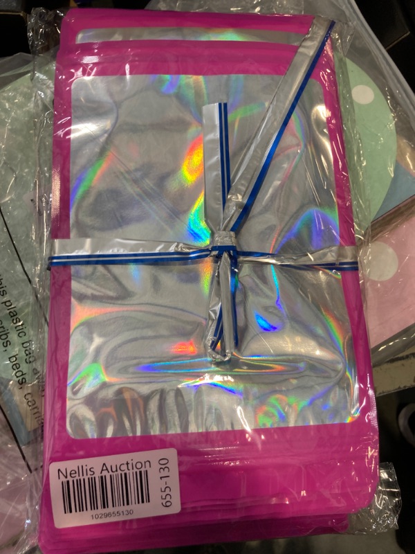 Photo 2 of 100-pack 6×8 inch mylar bags with clear window holographic resealable sealable packaging zip bag for small bussiness jewelry candy sample food packing supplies ?peach? 6×8 inch Peach