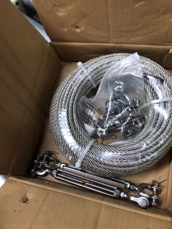 Photo 1 of 1/4" Stainless Steel Aircraft Cable 100ft Wire Rope with 2 Turnbuckle, Wire Rope Clamp & Thimble, 7X 19 Strands Marine Grade Stainless Steel Cable, 6400lbs Breaking Strength 100FT 2turnbuckle