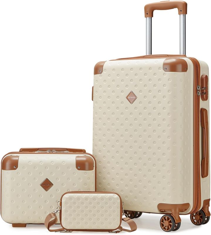 Photo 1 of Joyway Carry on Luggage 20 Inch Suitcase Set 3 Piece with Spinner Wheels,Hardside Carry on suitcase 22x14x9 Airline Approved with Combination Lock(20-Inch, White Brown)
