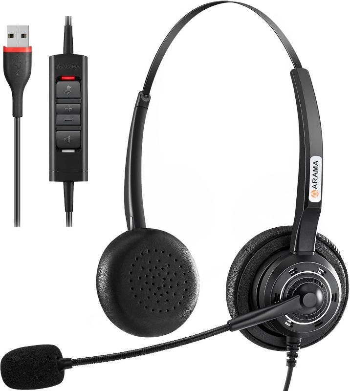 Photo 1 of Arama USB Headset with Microphone for PC Laptop, On-Ear Wired Computer Headset with Noise Cancelling Mic & in-line Control for Home Office Call Center Online Class Skype Zoom?A202USB?
