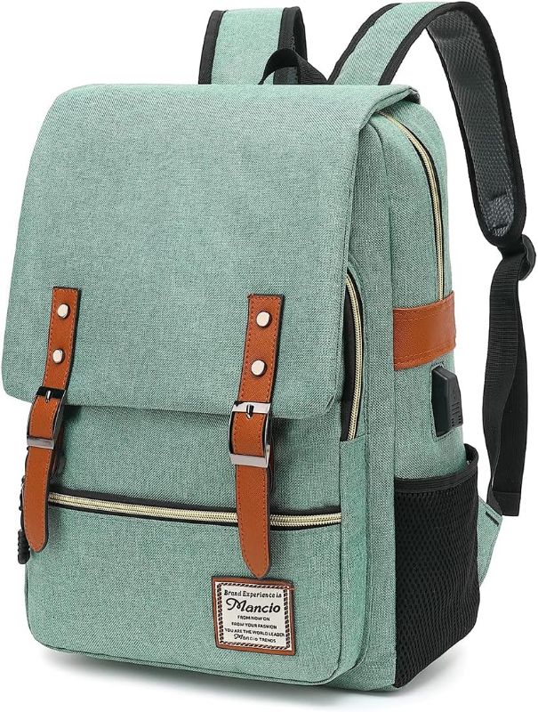 Photo 1 of Mancio Vintage Slim Laptop Backpack for Women Men,Tear Resistant Business College Bag with USB Charging Port, Fits up to 15.6Inch Laptop in Green
