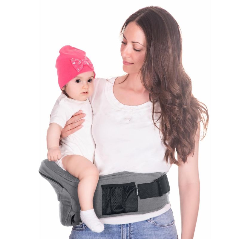 Photo 1 of CPC-Certified Hip Seat Baby Carrier - New Ergonomic Bench Design, Adjustable Waistband & Various Pockets for Newborns & Toddlers up to 44lbs, All Seasons Carrier(Grey)
