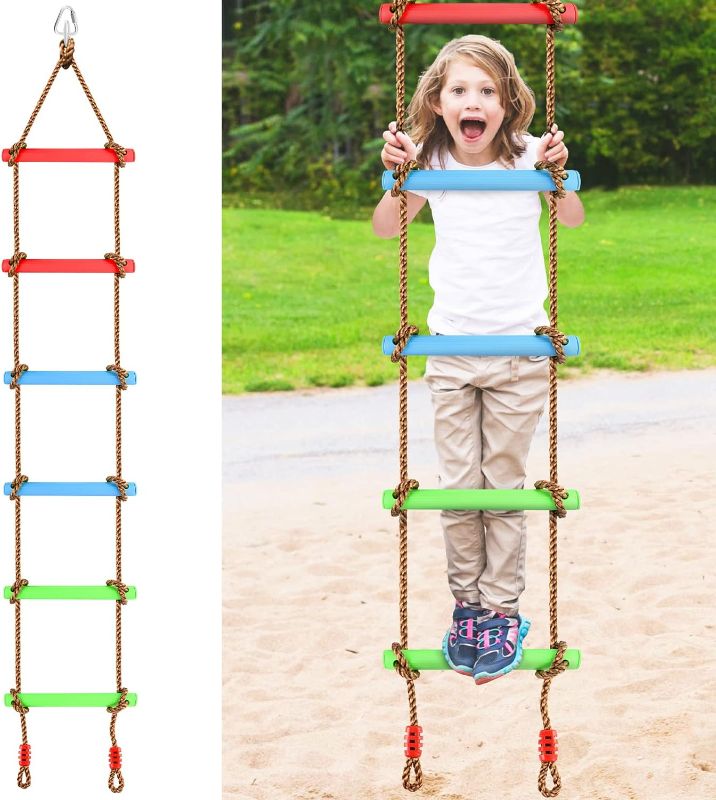 Photo 1 of 6.6 Ft Climbing Rope Ladder for Kids, Climbing Ladder Hanging Rope Ladder for Indoor Play Set and Outdoor Tree House, Playground Swing Set and Ninja Slackline
