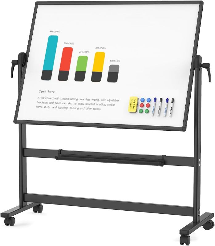 Photo 1 of VIZ-PRO Double-Sided Magnetic Mobile Whiteboard, 48 x 36 Inches, Black Aluminium Frame and Stand